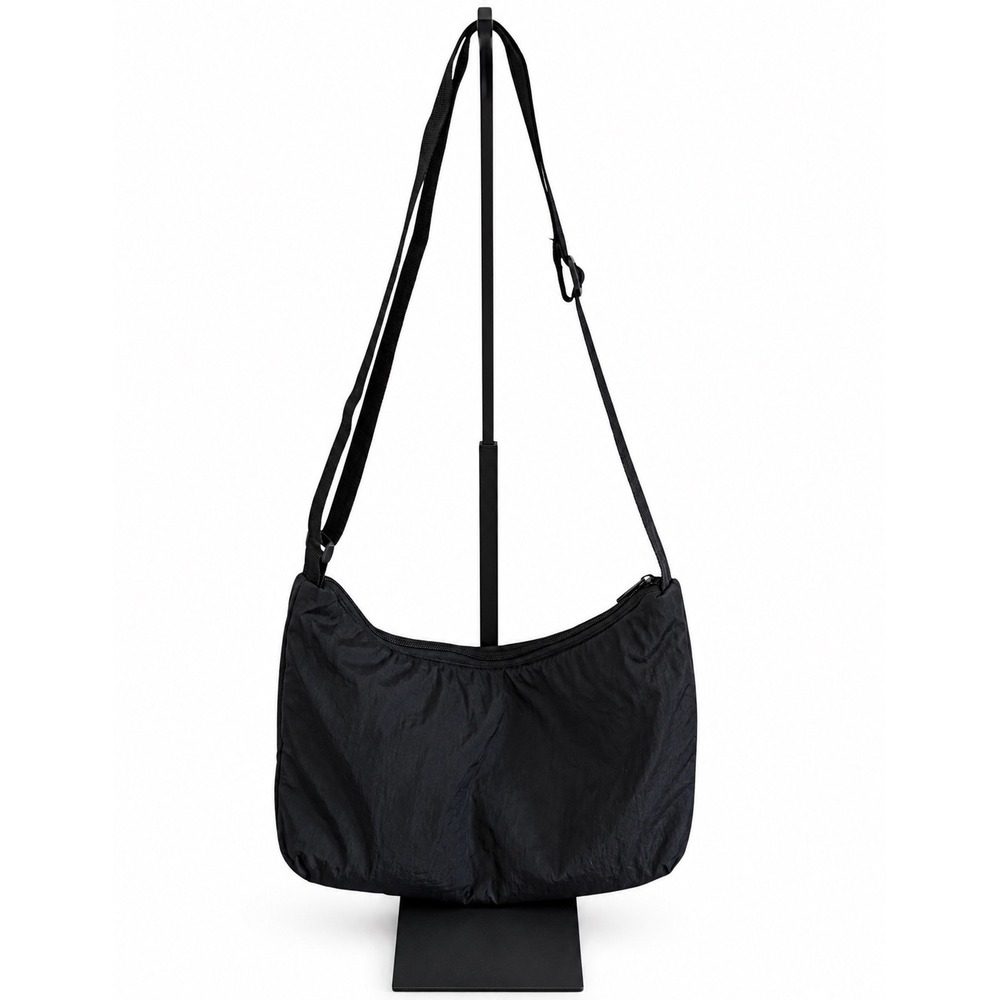 Black Quilted Nylon Crossbody Shoulder Bag with Adjustable Strap - Picture 2 of 3